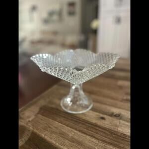 Vintage‎ LE Smith Large Hobnail Diamond Point Glass Compote Dish 7 in.